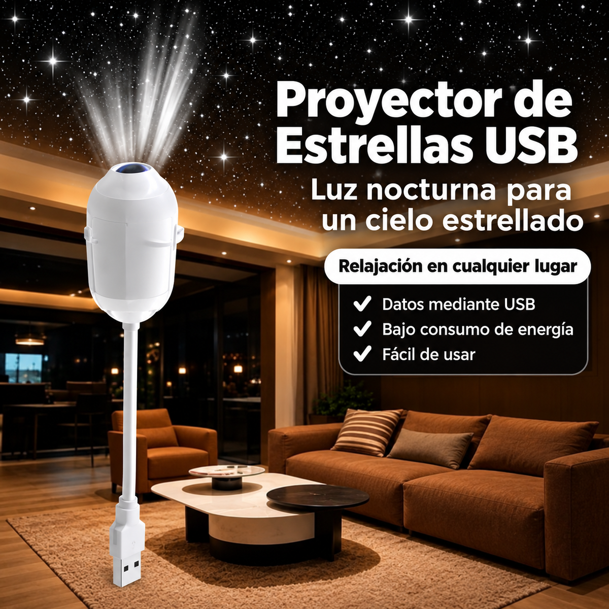 Luz de Proyección USB con Efecto Galaxia.